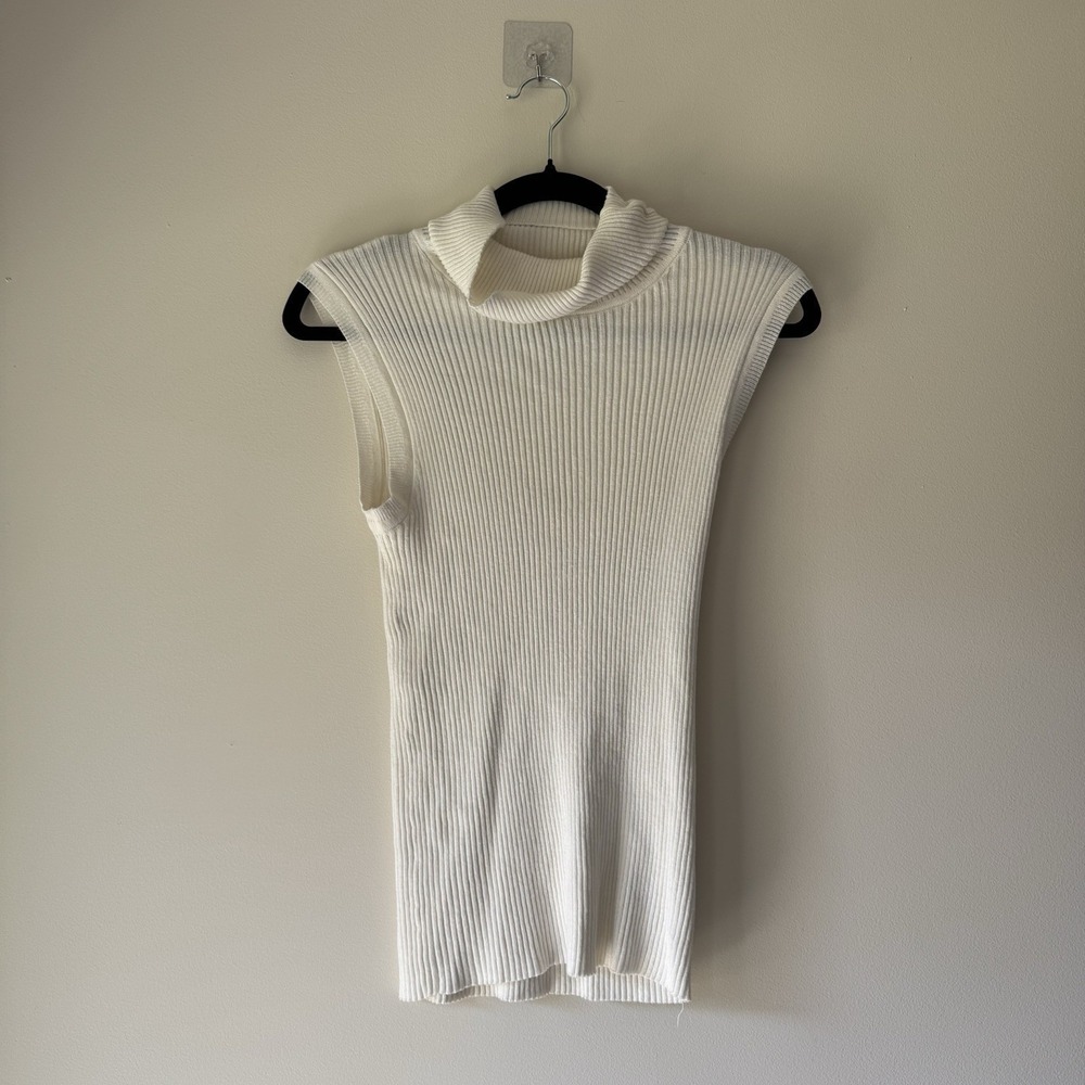 Retrology Cream Sleeveless Ribbed Turtleneck Sweater Top Size Large
